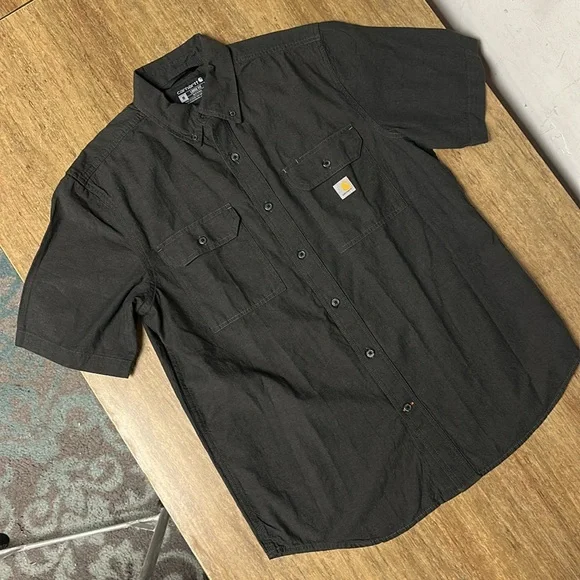 Carhartt great shape 100% cotton loose fit button up dark grey pocket shirt - Picture 2 of 5